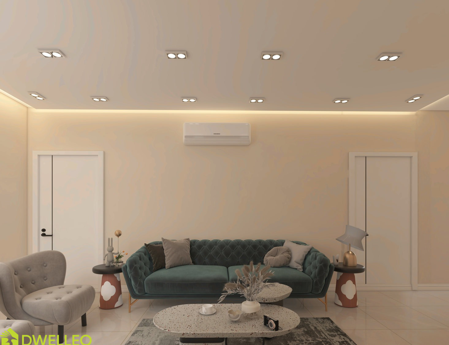 توزيع هندسي عبقري صالة معيشة واسعة ومطبخ مستقل بمساحة مثالية